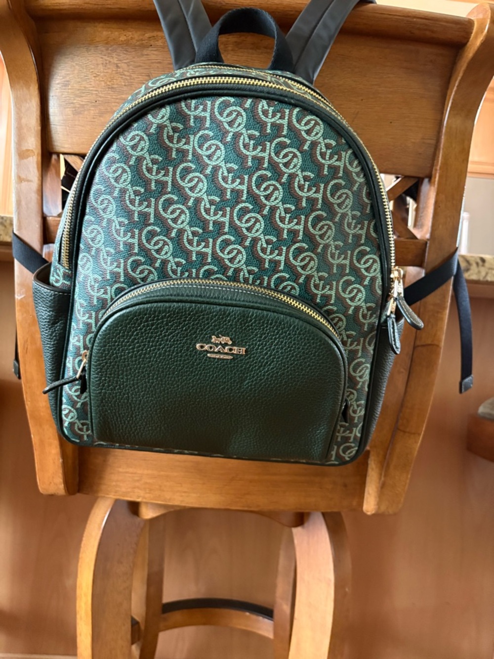 Coach Court Forest Green Signature Mini Backpack with Pebbled Front Pocket